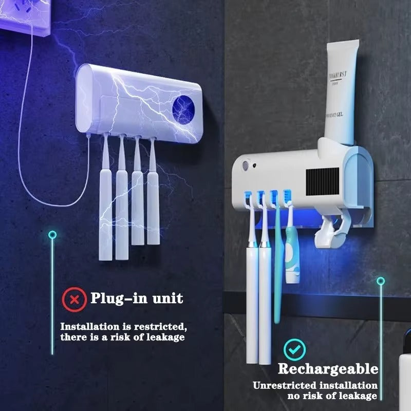 Rechargeable UV Toothbrush Sterilizer & Automatic Toothpaste Dispenser / অটোমেটিক UV জীবাণুনাশক টুথব্রাশ হোল্ডার