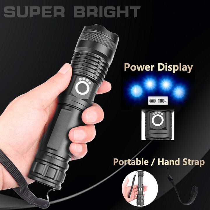 Rechargeable Zoom LED Flashlight USB Torch Light – With Battery / রিচার্জেবল জুম এলইডি ফ্ল্যাশলাইট ইউএসবি টর্চ লাইট