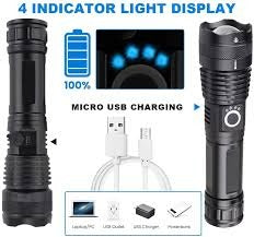 Rechargeable Zoom LED Flashlight USB Torch Light – With Battery / রিচার্জেবল জুম এলইডি ফ্ল্যাশলাইট ইউএসবি টর্চ লাইট